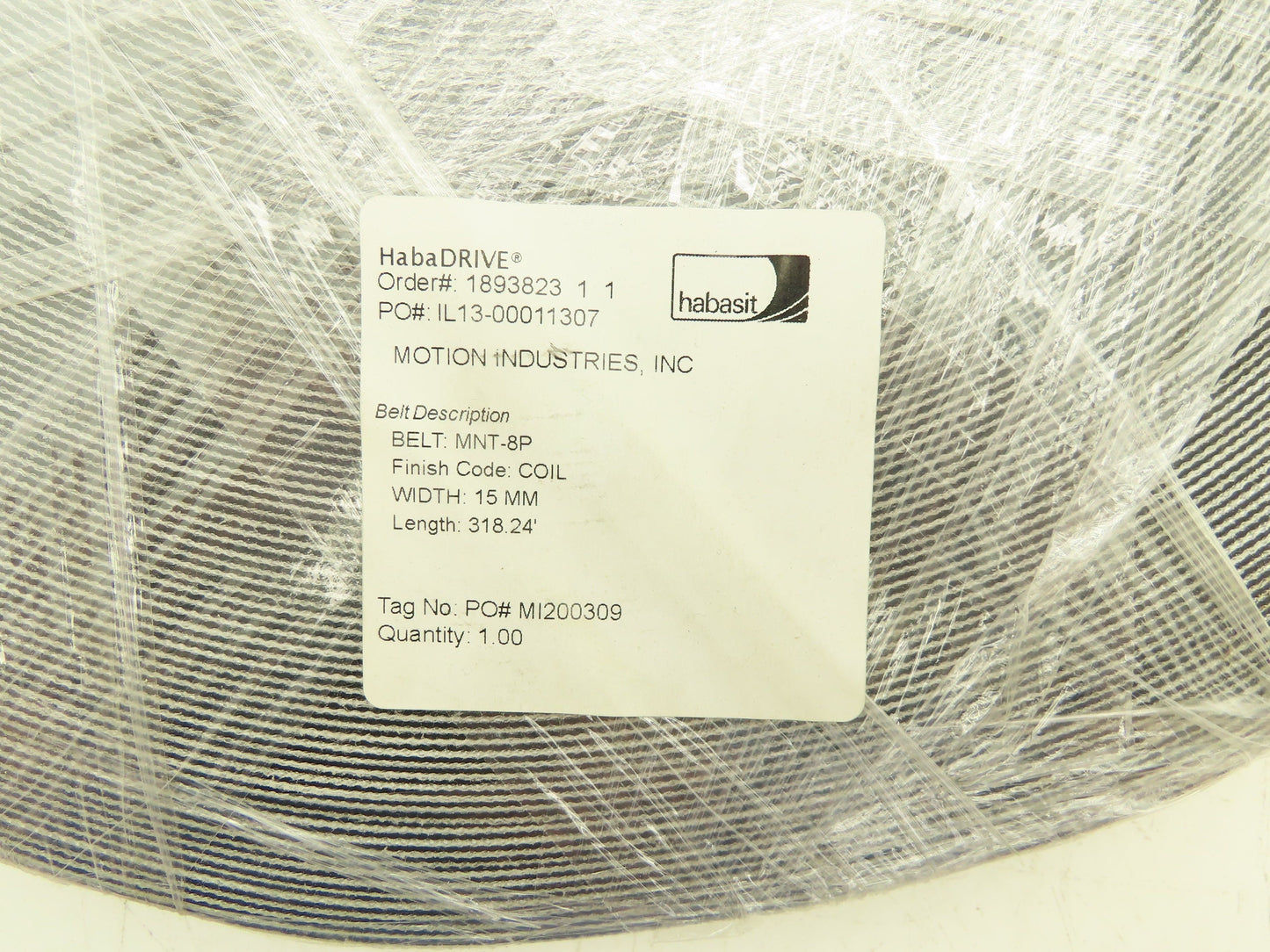 Habasit MNT-8P-15 Flat Conveyor Belt 15mm x 318' White Fabric Machine Tape