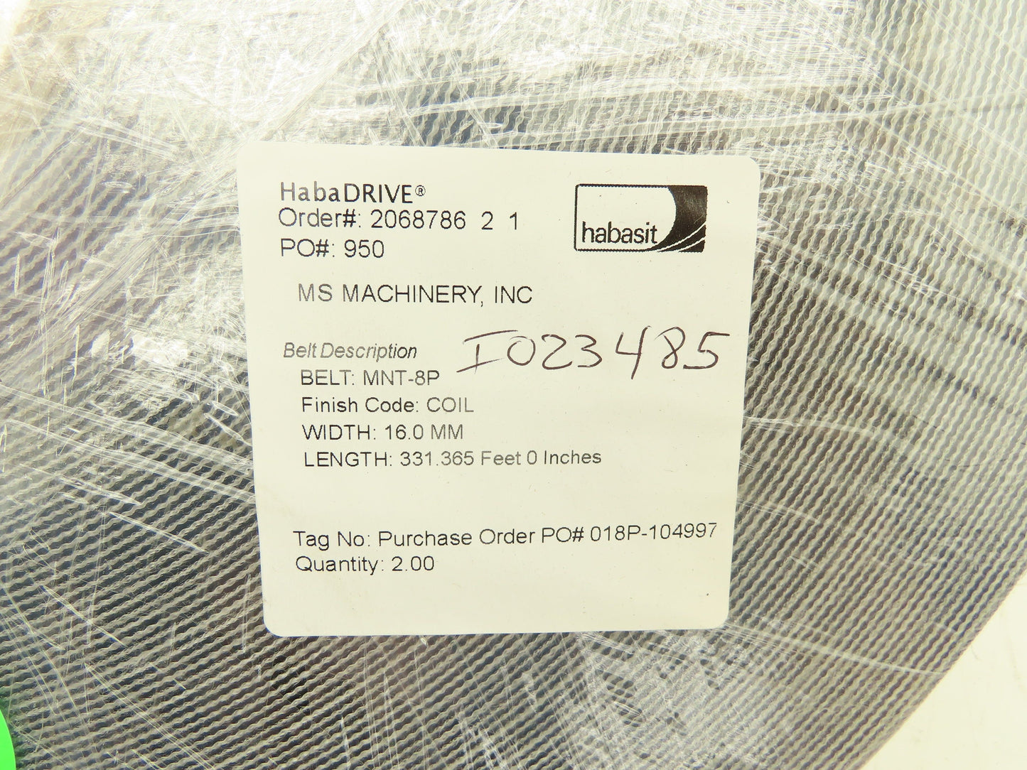 Habasit MNT-8P-16 Flat Conveyor Belt 16mm x 331' White Fabric Machine Tape