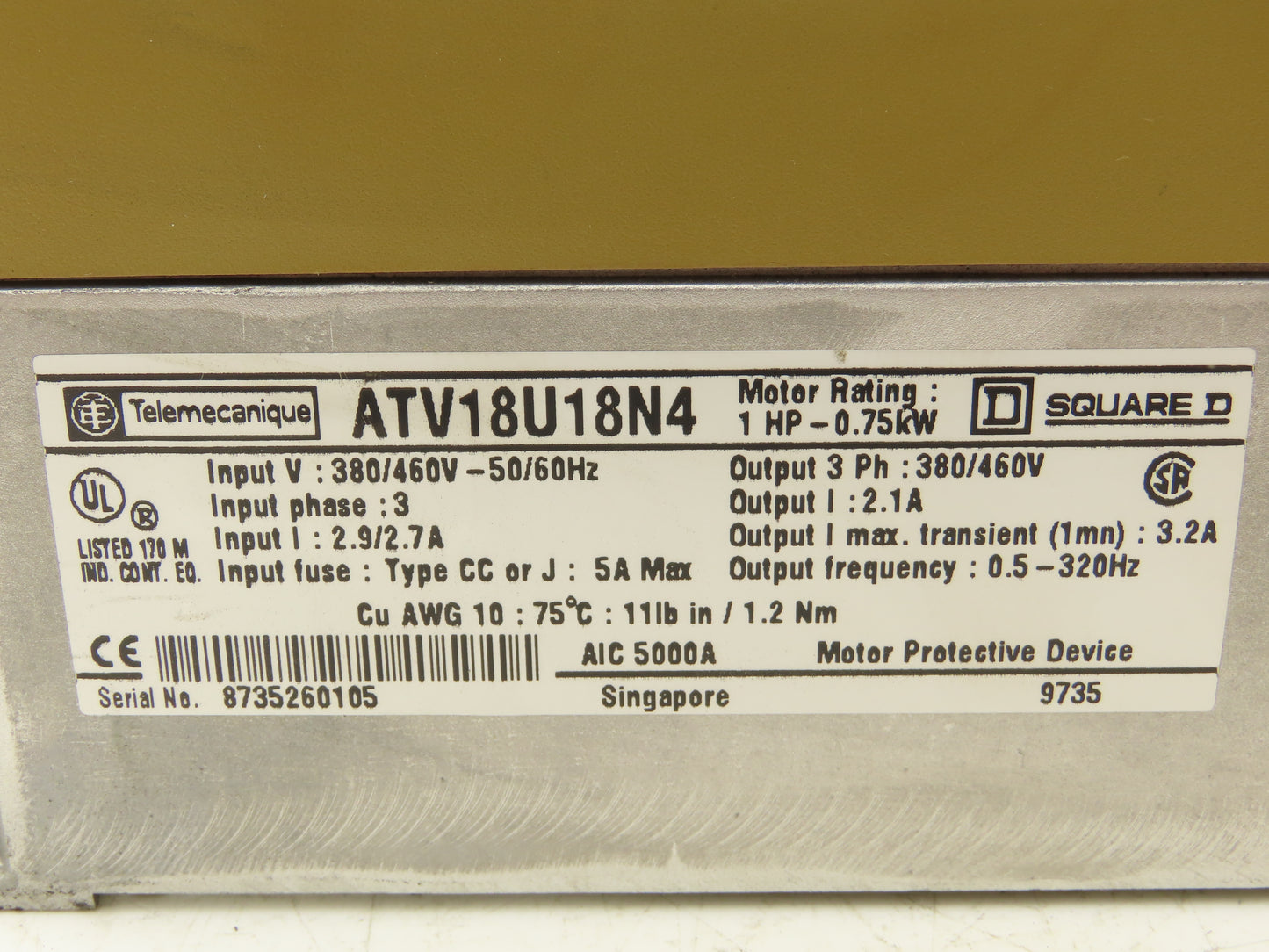 Square D Telemecanique ATV18U18N4 Variable AC Drive VFD 1Hp 460V 3PH Lot of 6