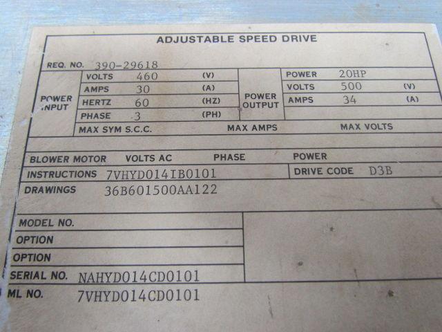 GE General Electric 390-29618 Adjustable Speed drive 20HP 500V 34A 3 phase AC