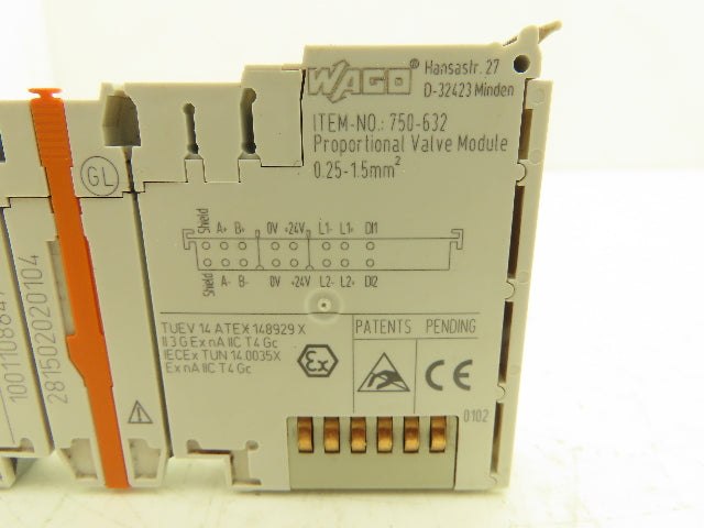 Wago 750-632 Proportional Valve Module 0.25-1.5mm² 24VDC AWG 16
