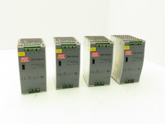 Mean Well DR-120-24 Power Supply 1PH 120VAC 3.3A/240VAC 2A In 24VDC 5A Lot of 4