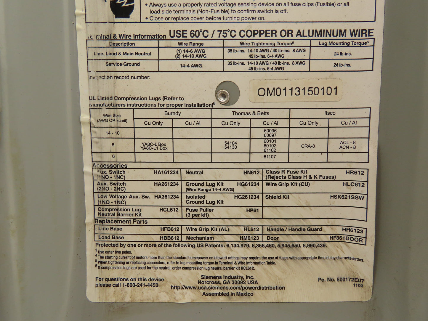 Siemens Fusible Heavy Duty Safety Disconnect Switch 30A 600VAC 3 Pole