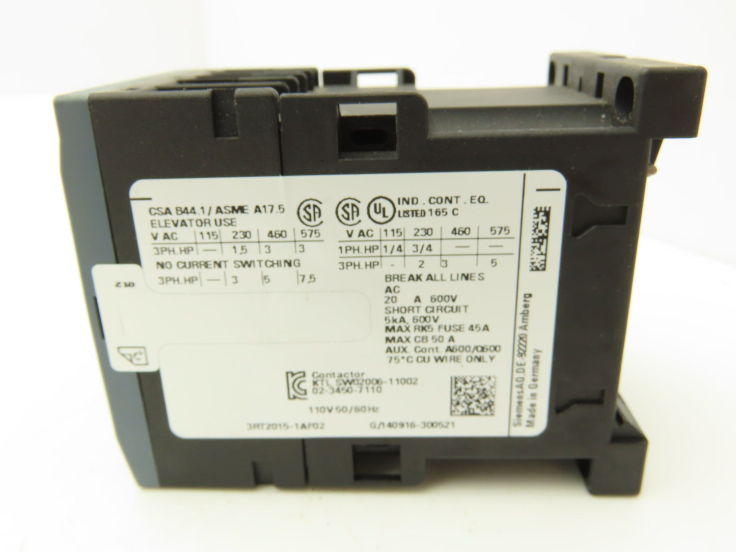 Siemens 3RT2015-1AF02 Contactor 7.5HP 3PH 575VAC 20A 2NC Lot of 6