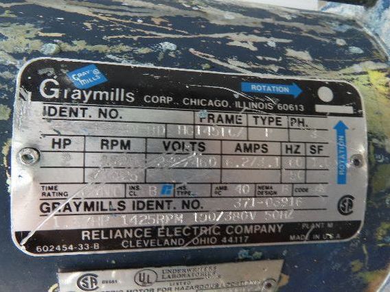 Graymills Superflo Agitator 1.5" Vertical Immersion Ink Tank Pump 2Hp 460V 3PH