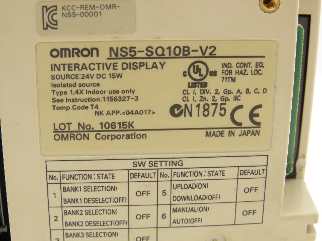 Omron NS5-SQ10B-V2 PLC Interactive Display 5.7" LCD 24V 15W Protective Cover