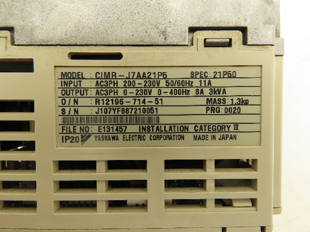 Yaskawa CIMR-J7AA21P5 Variable Frequency AC Drive 230VAC 3PH 400Hz 1.5kW *READ*