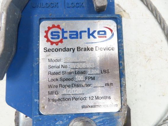 Starke S2KLAS Overspeed Secondary Brake Device 2204lb 100FPM Scaffold Protection