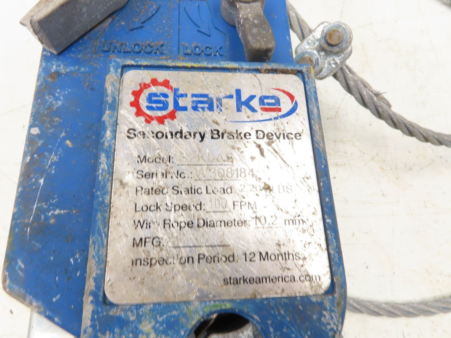 Starke S2KLAS Overspeed Secondary Brake Device 2204lb 100FPM Scaffold Protection