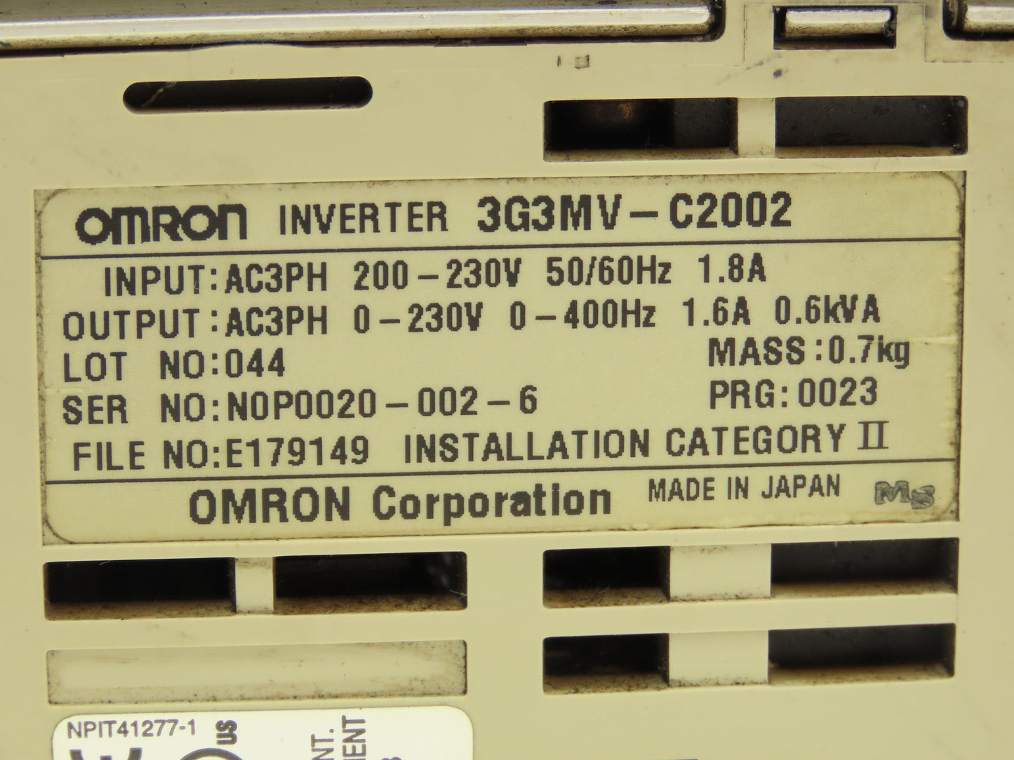 Omron 3G3MV-C2002 Sysdrive Variable Speed Inverter Drive VFD 1/4Hp 230V 3PH