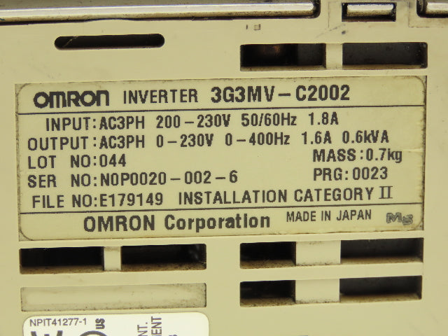 Omron 3G3MV-C2002 Sysdrive Variable Speed Inverter Drive VFD 1/4Hp 230V 3PH