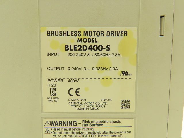 Oriental Motor BLE2D400-S Brushless Motor Driver 240V 3PH In 0-240V 0-333Hz Out