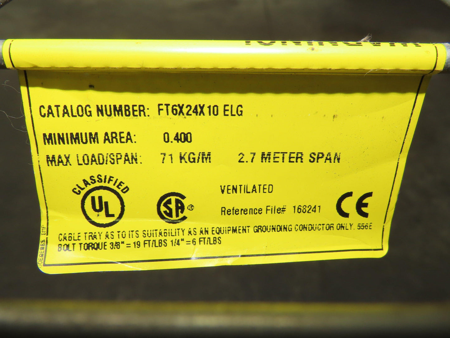 Eaton B-Line FT6X24X10 ELG FlexTray Cable Tray 6" x 24" x 10' Electro Galvanized