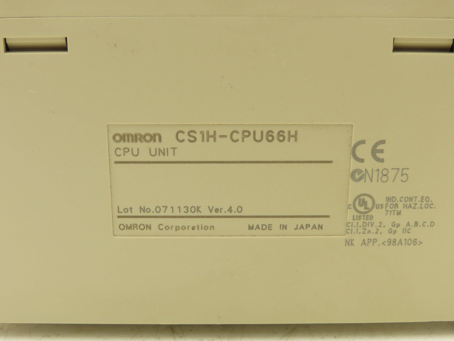 Omron CS1H-CPU66H Programmable Controller CPU Unit Version 4.0