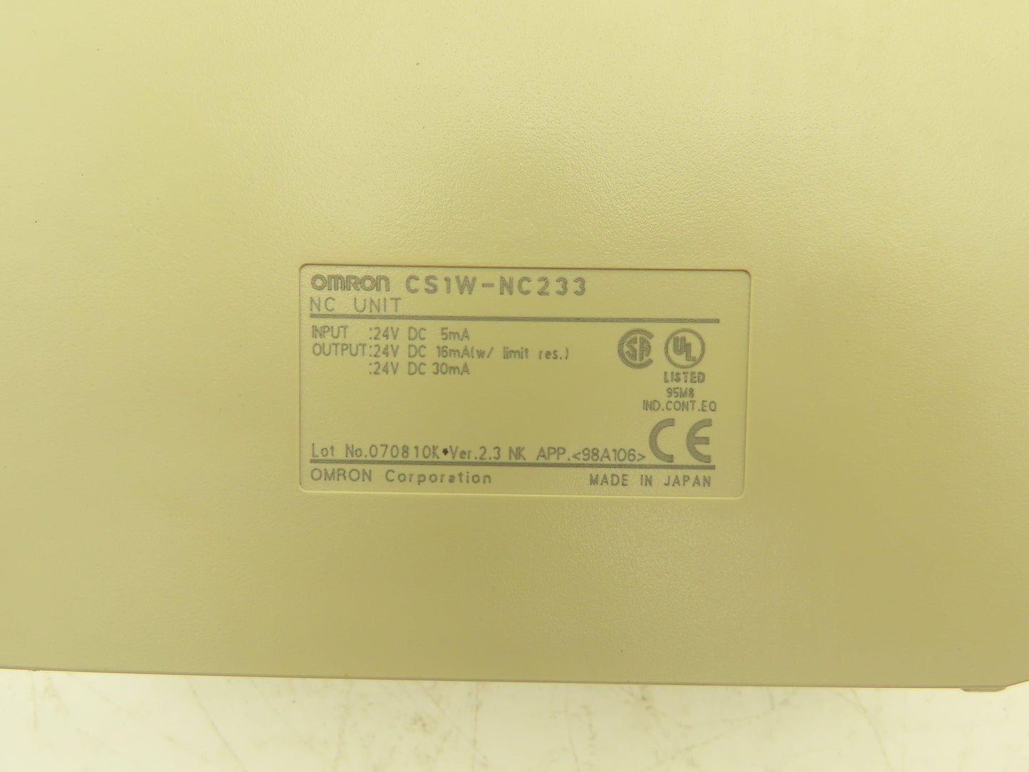 Omron CS1W-NC233 NC Unit 24VDC 5mA Input 24VDC 16mA (w/ Limit Res) 30mA Output