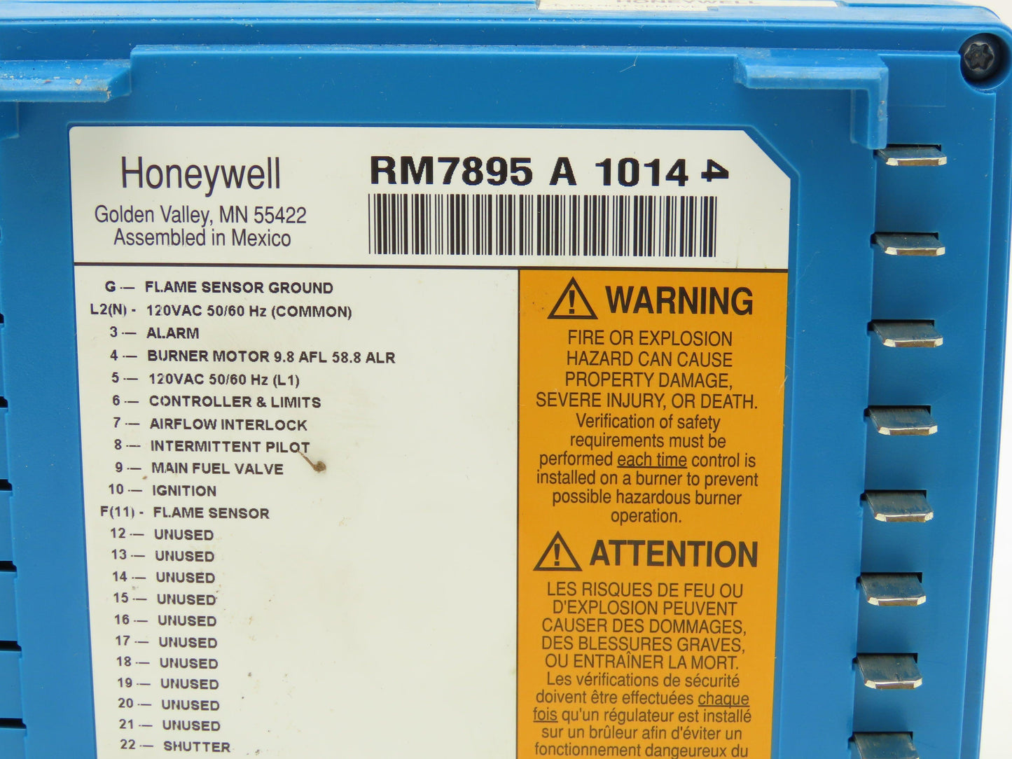 Honeywell RM7895 A 1014 Burner Control Purge Timer 30 Seconds Rev D