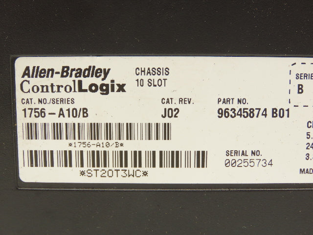 Allen Bradley 1756-A10 ControlLogix 10 Slot Chassis Ser B Excellent Condition