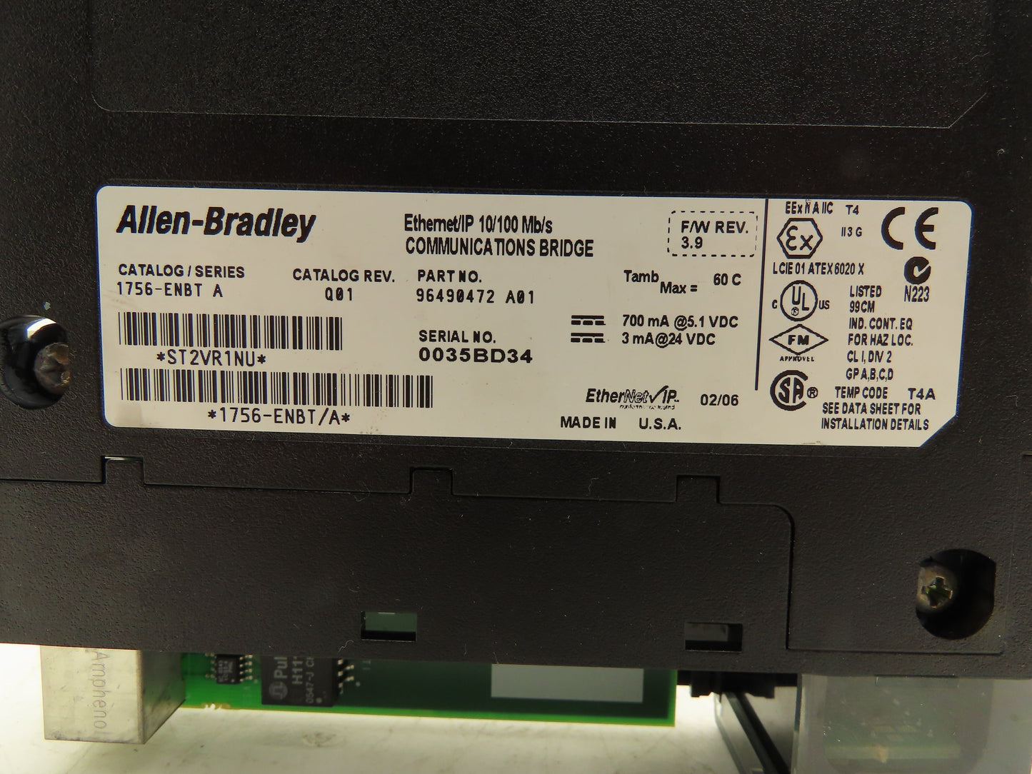 Allen Bradley 1756-ENBT Ethernet/IP Communication Bridge SerA FW3.9 *Broken Door