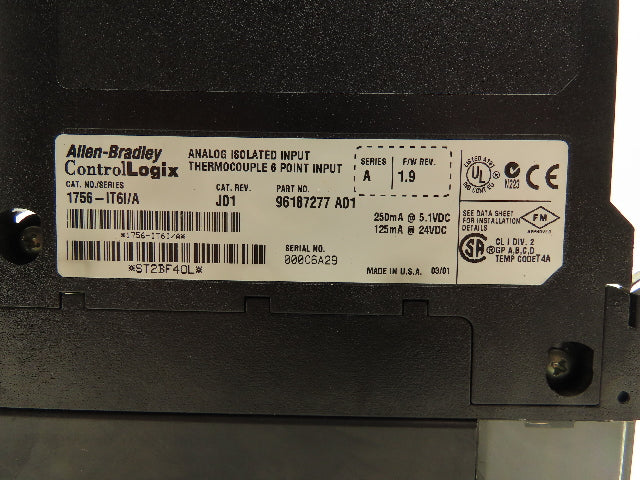 Allen Bradley 1756-IT6I ControlLogix 6 Point Isolated TC In Module Ser A FW 1.9