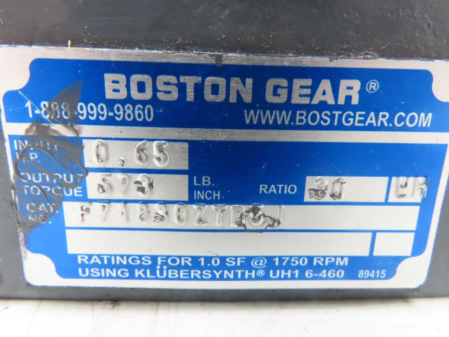 Boston Gear PM950AT-B DC Gear Motor 90V .5HP 30:1 Reducer 58 RPM 56C RH