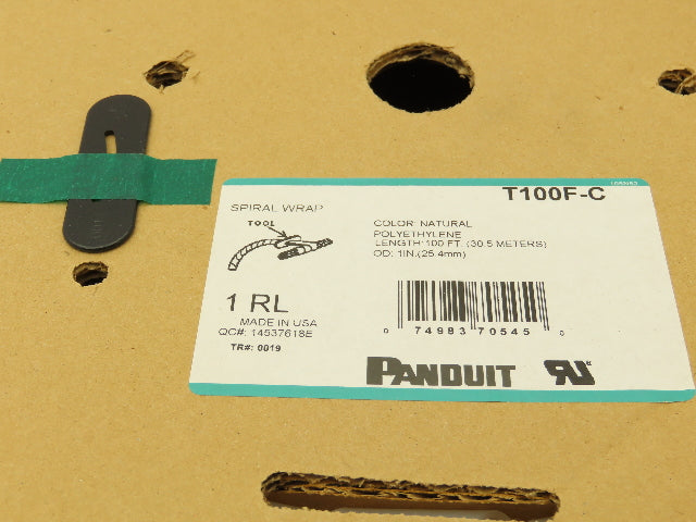 Panduit T100F-C Spiral Wrap Cable Sleeve Tubing 1"x 100' Polyethylene Natural