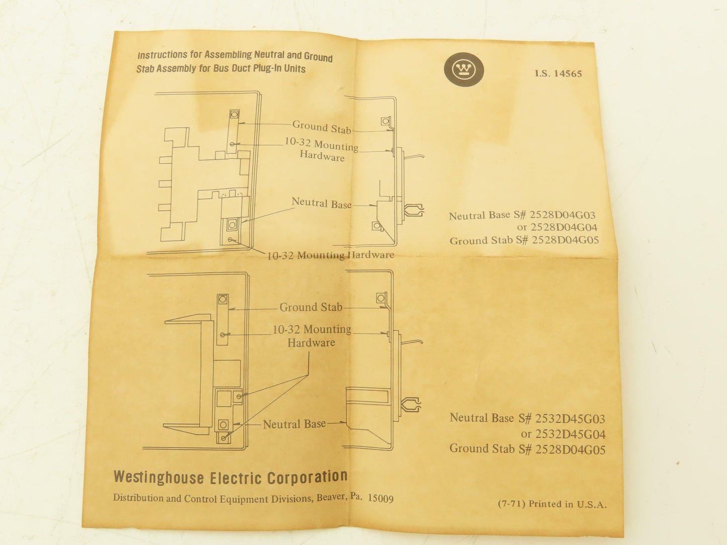 Westinghouse 2528D04G03 Bus Plug Neutral Stab Kit 110A 300VAC Lot of 6