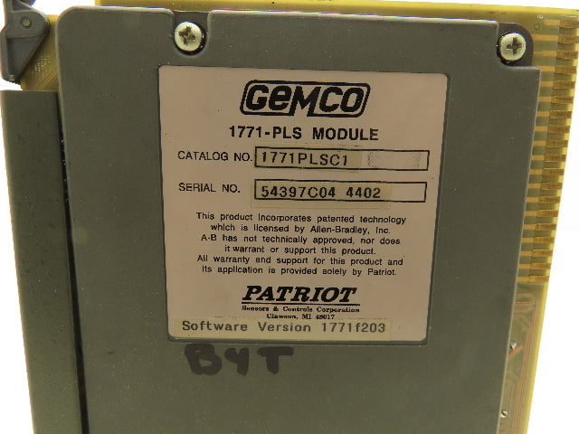 Patriot Gemco 1771-PLS Programmable Control Module Software Ver 1771f203