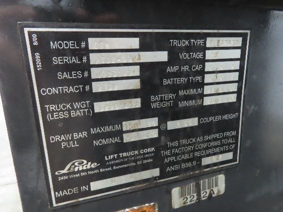 Linde ETR Electric Warehouse Walk Ride Pull Truck 24VDC Tow Tractor
