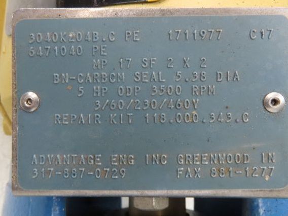 Scot Model 17 Cast Iron Centrifugal Pump 2x2" NPT 200 GPM 5Hp 230/460V 3PH 182JM