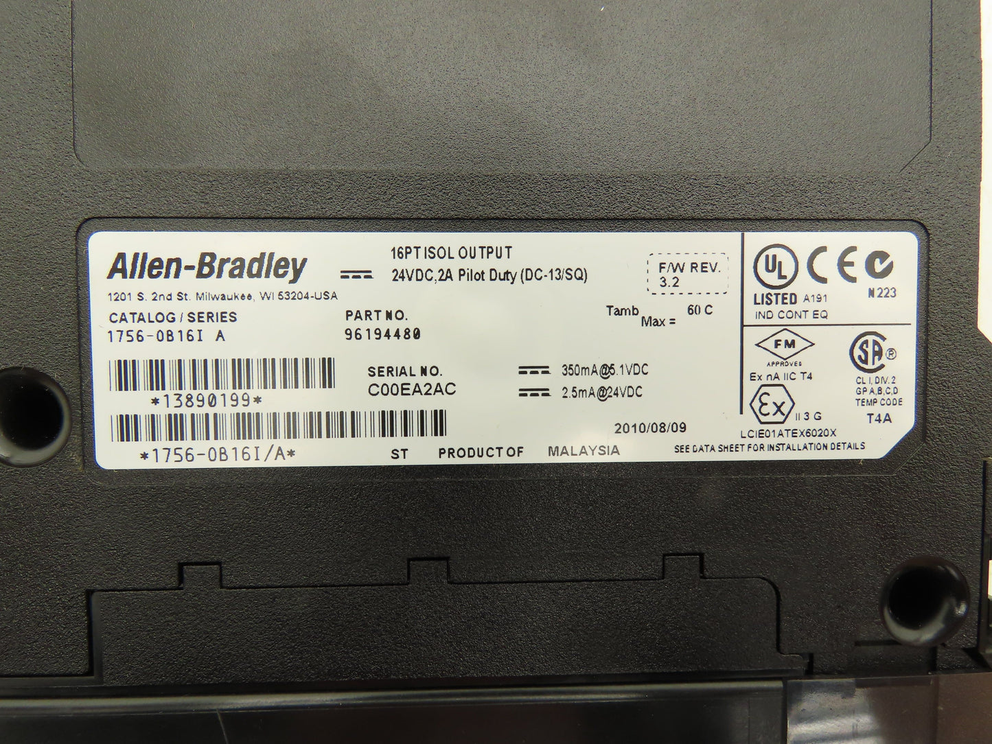 Allen Bradley 1756-OB16I DC Isolated Output 16 Point Ser A FW Rev 3.2