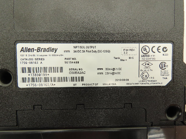 Allen Bradley 1756-OB16I DC Isolated Output 16 Point Ser A FW Rev 3.2