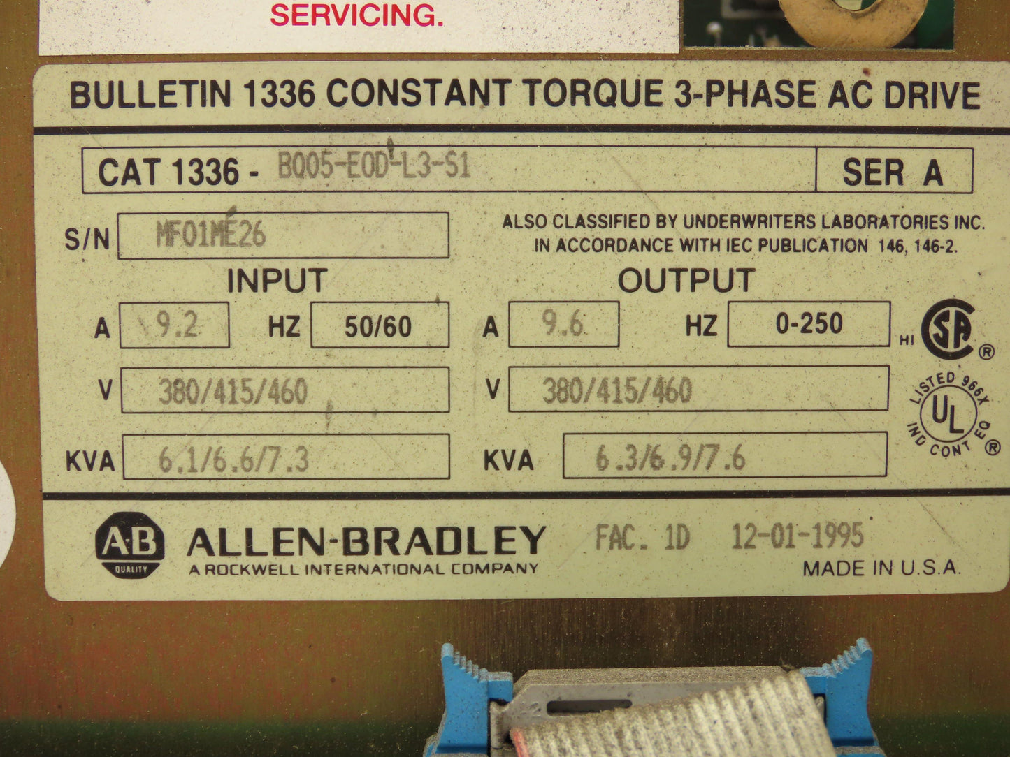 Allen Bradley 1336-B005-EOD-L3-S1 Variable Frequency AC Drive 5Hp 460V 3PH VFD