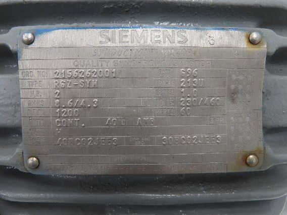Siemens RGZ-SYN Synduction AC Motor 2Hp 1200 RPM 230/460V 3PH 213U Frame