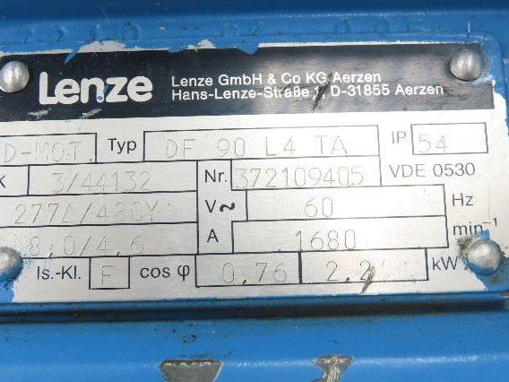 Lenze DF 90 L4 TA AC Motor 3HP 1680 RPM 277/480V 3PH IEC 90 Thalheim Encoder