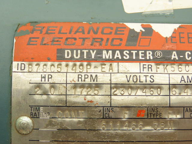 Reliance B78C5149P-EA AC Motor 3Ph 1725rpm 2Hp 230/460v FK56CZ Frame TEFC