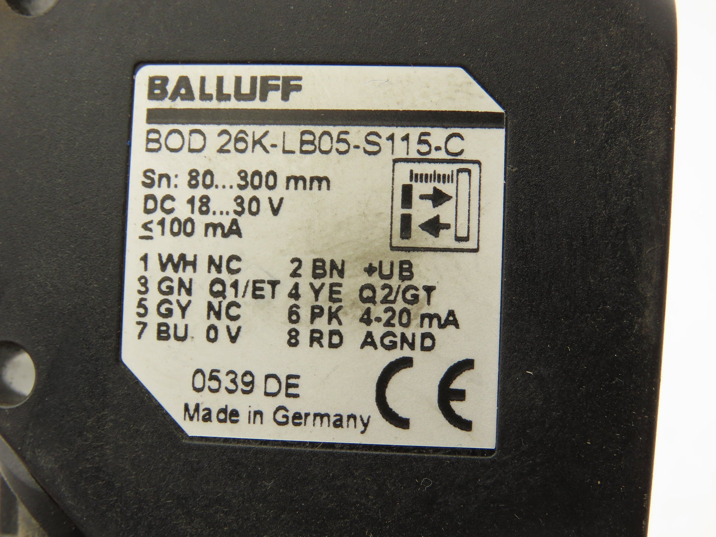 Balluff BOD 26K-LB05-S115-C Photoelectric Proximity Sensor 80-300mm Range