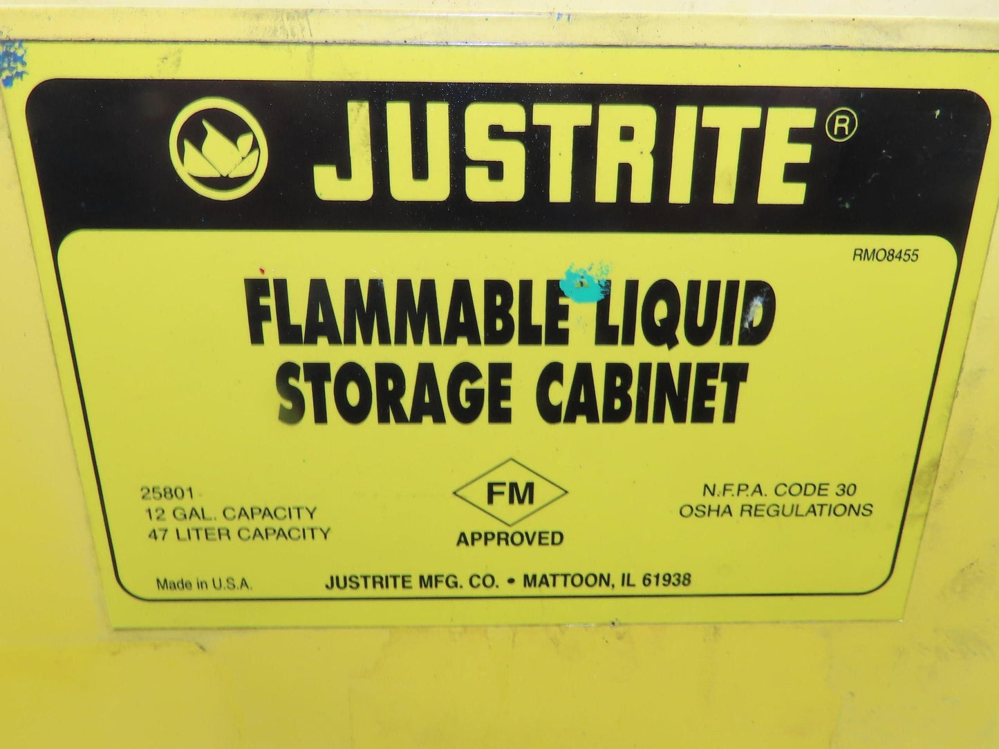 Justrite 25801 Yellow Flammable Safety Cabinet 12 Gallon Liquid Piggyback