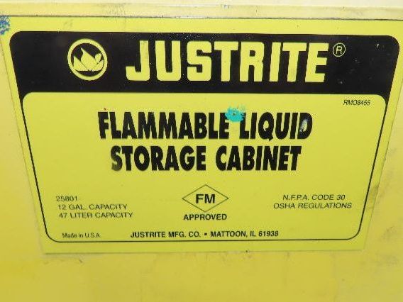 Justrite 25801 Yellow Flammable Safety Cabinet 12 Gallon Liquid Piggyback