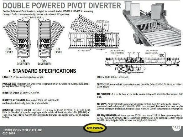 Hytrol Prosort 18" Conveyor Pivot Wheel Diverter Pneumatic RH Transfer Sorter