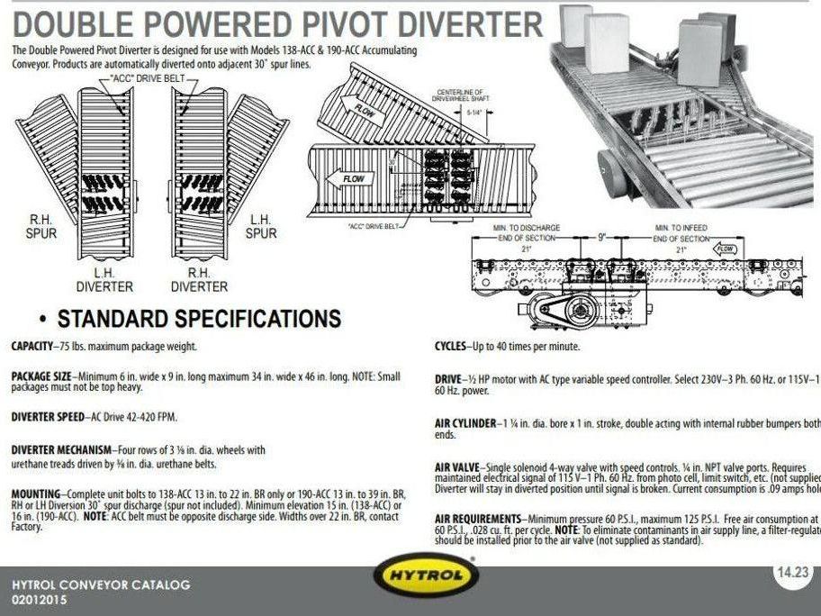 Hytrol Prosort 18" Conveyor Pivot Wheel Diverter Pneumatic RH Transfer Sorter