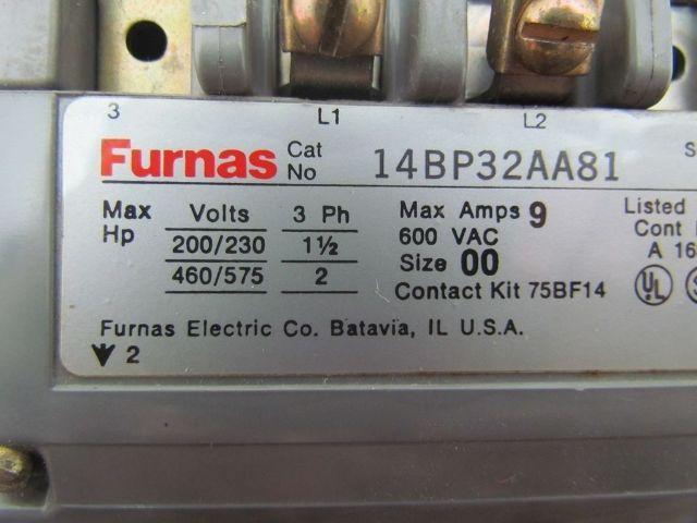Furnas Siemens 14BP332AA81 Motor Starter Control SZ 00 3PH Open 120V Coil