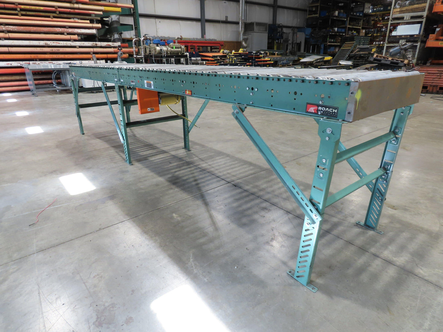 Roach 36"x 16' Live Roller Conveyor 33"BF Line Shaft O-Ring Drive 94fpm 460V 3PH