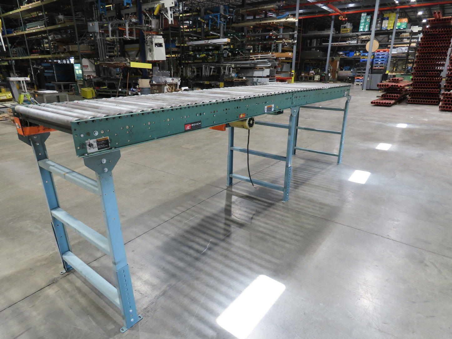 Roach 36"x 15' Live Roller Conveyor 33"BF Line Shaft O-Ring Drive 65fpm 460V 3PH