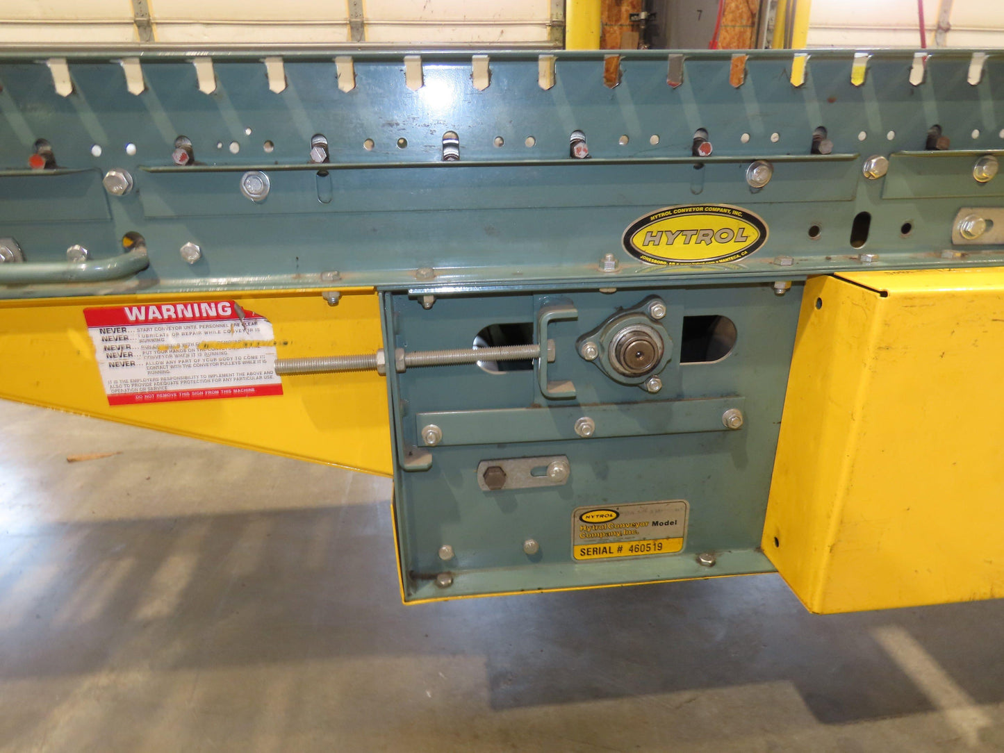 Hytrol 24"x 10' Belt-Over Roller Conveyor 21"BF Center Drive 1Hp 230/460V 136fpm