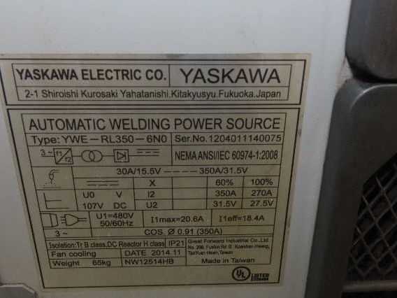 Yaskawa 350AYWE0 Robot Automatic Motoman Welding Power Supply 350A 480V 60%