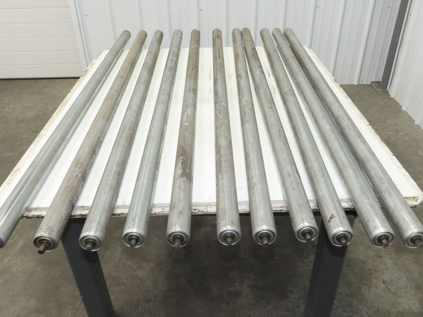 Conveyor Roller 1.9" x 60"BF Galvanized Steel 7/16" Hex Axle Lot of 11