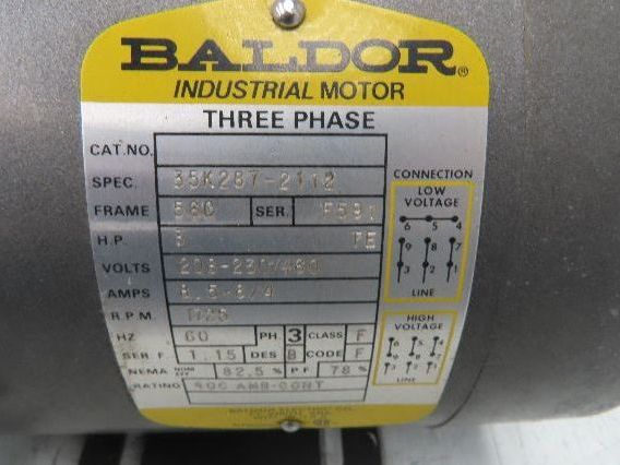 Baldor 35K287-2112 AC Motor 2Hp 1425rpm 190/380v 3Ph 56C TEFC