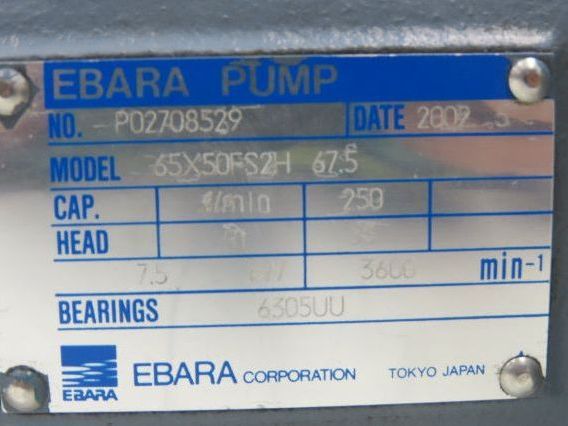 Ebara 65X50FS2H67.5 Centrifugal Volute Pump 2.5x2" Flanged 66gpm Bronze Impeller
