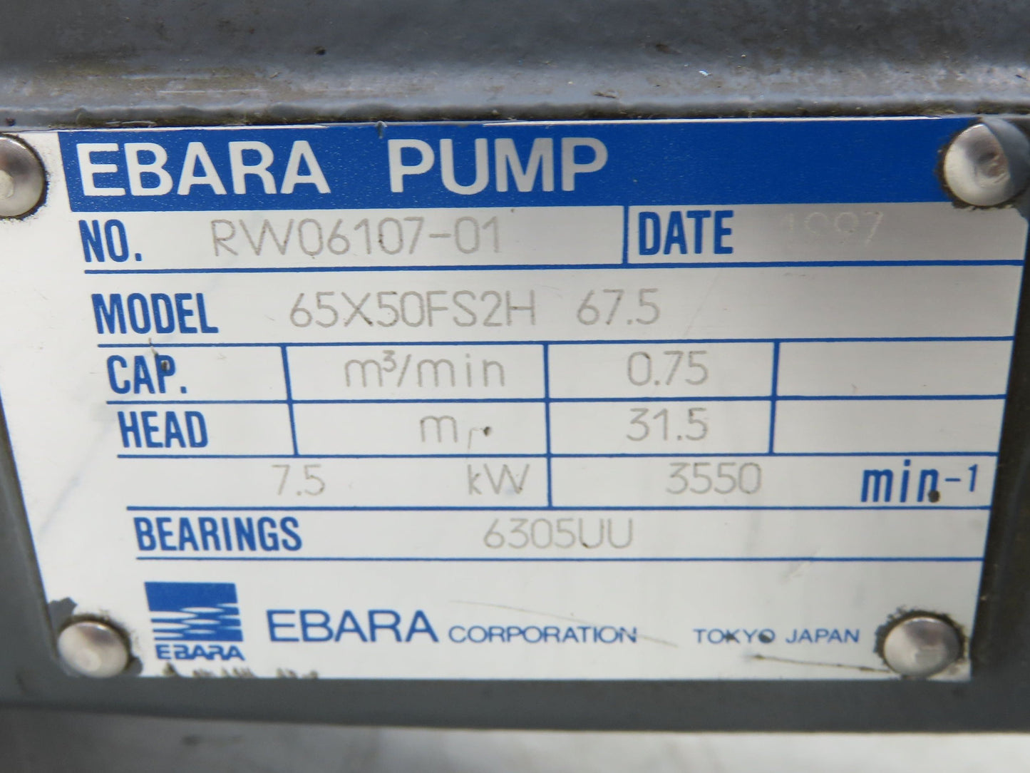Ebara 65X50FS2H67.5 Centrifugal Volute Pump 2.5x2" Flanged 66gpm Bronze Impeller