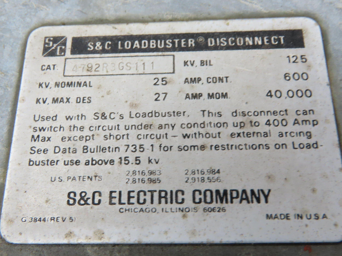 S&C Loadbuster Disconnect 25KV 600A Outdoor Overhead Distribution Switch